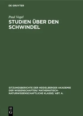Vogel |  Studien über den Schwindel | Buch |  Sack Fachmedien