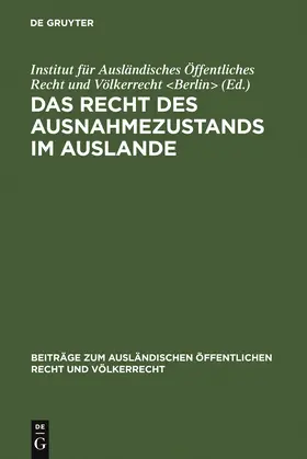  Das Recht des Ausnahmezustands im Auslande | Buch |  Sack Fachmedien
