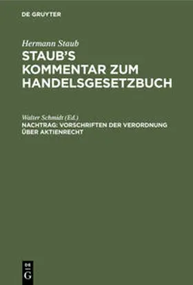 Schmidt |  Vorschriften der Verordnung über Aktienrecht | Buch |  Sack Fachmedien