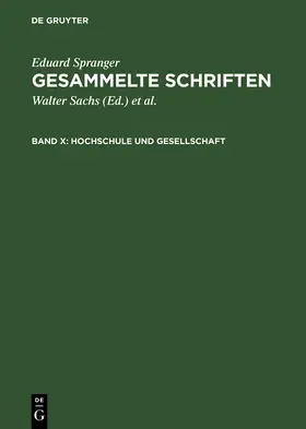 Spranger / Bähr / Sachs |  Hochschule und Gesellschaft | Buch |  Sack Fachmedien