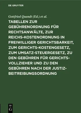 Hofmann / Quandt |  Tabellen zur Gebührenordnung für Rechtsanwälte, zur Reichskostenordnung in freiwilliger Gerichtsbarkeit, zum Gerichtskostengesetz, zum Umsatzsteuergesetz, zu den Gebühren für Gerichtsvollzieher und zu den Gebühren nach der Justizbeitreibungsordnung | Buch |  Sack Fachmedien
