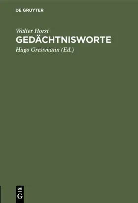 Horst / Gressmann |  Gedächtnisworte | Buch |  Sack Fachmedien