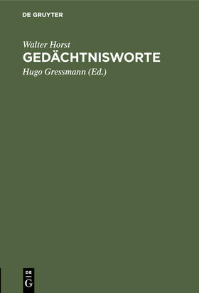 Horst / Gressmann | Gedächtnisworte | Buch | 978-3-11-117934-6 | sack.de