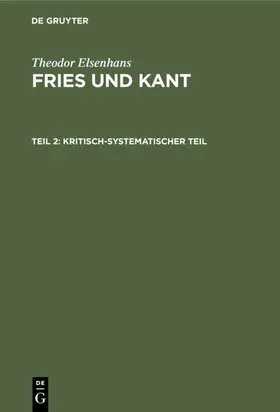 Elsenhans |  Kritisch-systematischer Teil | Buch |  Sack Fachmedien