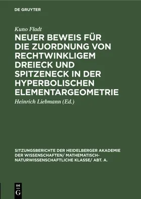Fladt / Liebmann |  Neuer Beweis für die Zuordnung von rechtwinkligem Dreieck und Spitzeneck in der hyperbolischen Elementargeometrie | Buch |  Sack Fachmedien