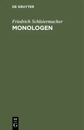 Schleiermacher |  Monologen | Buch |  Sack Fachmedien
