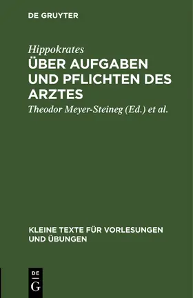 Hippokrates / Schonack / Meyer-Steineg |  Über Aufgaben und Pflichten des Arztes | Buch |  Sack Fachmedien