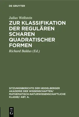 Wellstein / Baldus |  Zur Klassifikation der regulären Scharen quadratischer Formen | Buch |  Sack Fachmedien
