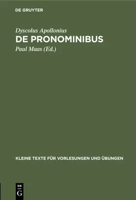 Apollonius / Maas |  De Pronominibus | Buch |  Sack Fachmedien