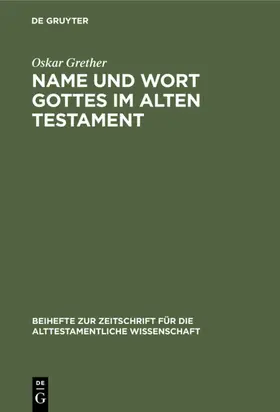 Grether | Name und Wort Gottes im Alten Testament | E-Book | www.sack.de