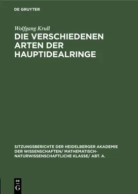 Krull |  Die verschiedenen Arten der Hauptidealringe | eBook | Sack Fachmedien