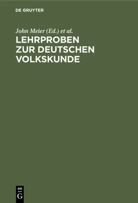 Meier | Lehrproben zur deutschen Volkskunde | E-Book | www.sack.de