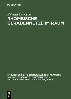 Liebmann |  Rhombische Geradennetze im Raum | eBook | Sack Fachmedien