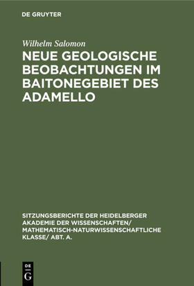 Salomon | Neue geologische Beobachtungen im Baitonegebiet des Adamello | E-Book | sack.de