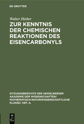 Hieber | Zur Kenntnis der chemischen Reaktionen des Eisencarbonyls | E-Book | sack.de