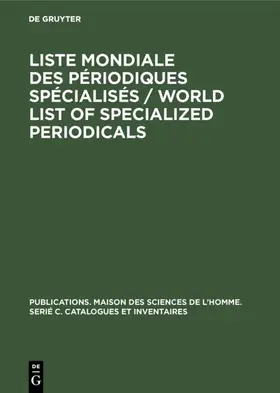 Liste mondiale des périodiques spécialisés / World list of specialized periodicals | E-Book | www.sack.de