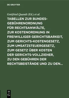 Quandt / Hofmann | Tabellen zur Bundesgebührenordnung für Rechtsanwälte, zur Kostenordnung in freiwilliger Gerichtsbarkeit, zum Gerichtskostengesetz, zum Umsatzsteuergesetz, zum Gesetz über Kosten der Gerichtsvollzieher, zu den Gebühren der Rechtsbeistände und zu den... | E-Book | www.sack.de