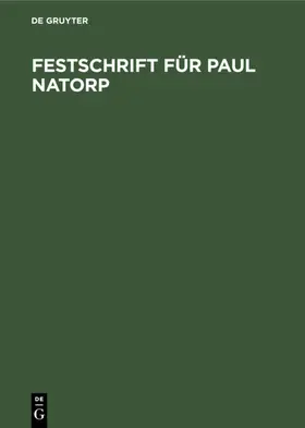 Festschrift für Paul Natorp | eBook | Sack Fachmedien