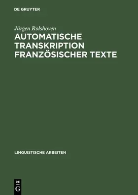 Rolshoven |  Automatische Transkription französischer Texte | eBook | Sack Fachmedien