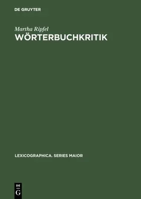 Ripfel | Wörterbuchkritik | E-Book | www.sack.de