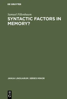 Fillenbaum | Syntactic factors in memory? | E-Book | www.sack.de