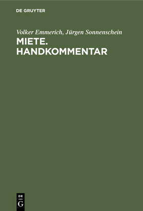 Sonnenschein / Emmerich | Miete. Handkommentar | Buch | 978-3-11-230990-2 | sack.de