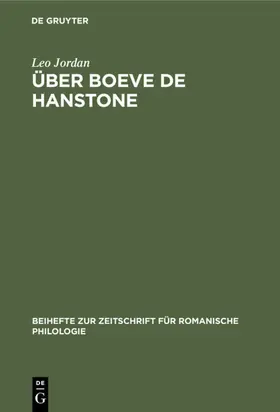 Jordan |  Über Boeve de Hanstone | Buch |  Sack Fachmedien