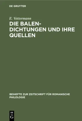 Vettermann |  Die Balen-Dichtungen und ihre Quellen | Buch |  Sack Fachmedien