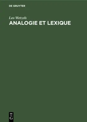 Wetzels |  Analogie et Lexique | Buch |  Sack Fachmedien