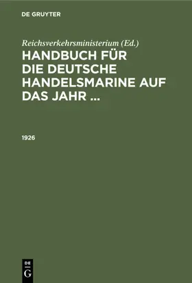Reichsverkehrsministerium |  1926 | eBook | Sack Fachmedien