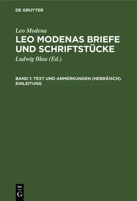 Modena / Blau |  Text und Anmerkungen (Hebräisch). Einleitung | Buch |  Sack Fachmedien