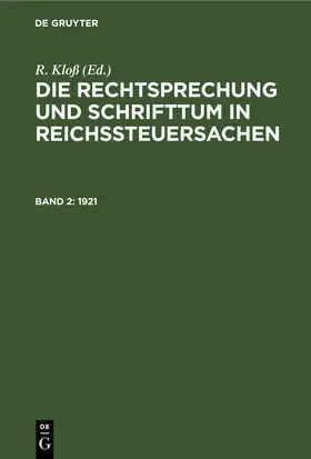 Kloss |  1921 | eBook | Sack Fachmedien