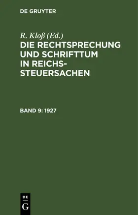 Kloß |  1927 | eBook | Sack Fachmedien