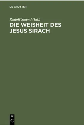 Smend |  Die Weisheit des Jesus Sirach | eBook | Sack Fachmedien