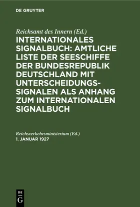 Reichsverkehrsministerium | 1. Januar 1927 | E-Book | sack.de