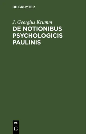 Krumm | De notionibus psychologicis Paulinis | E-Book | www.sack.de