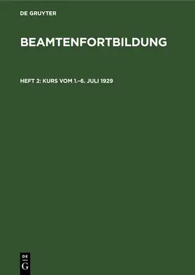 Kurs vom 1.–6. Juli 1929 | E-Book | www.sack.de