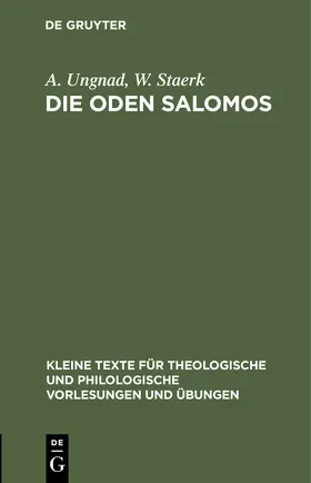 Staerk / Ungnad | Die Oden Salomos | Buch | 978-3-11-245013-0 | www.sack.de