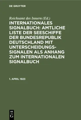 1. April 1923 | Buch | 978-3-11-245391-9 | www.sack.de