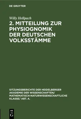 Hellpach |  2. Mitteilung zur Physiognomik der deutschen Volksstämme | eBook | Sack Fachmedien