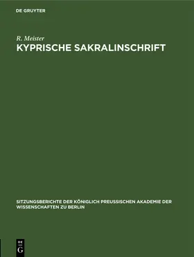 Meister |  Kyprische Sakralinschrift | Buch |  Sack Fachmedien