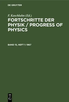 Kaschluhn / Lösche / Ritschl | 1967 | Buch | 978-3-11-249469-1 | www.sack.de