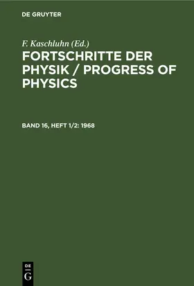 Kaschluhn / Lösche / Ritschl | 1968 | Buch | 978-3-11-249487-5 | www.sack.de