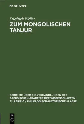 Weller | Zum Mongolischen Tanjur | E-Book | www.sack.de