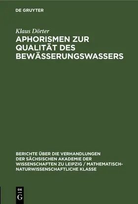 Dörter |  Aphorismen zur Qualität des Bewässerungswassers | eBook | Sack Fachmedien
