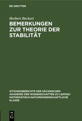 Beckert | Bemerkungen zur Theorie der Stabilität | E-Book | www.sack.de