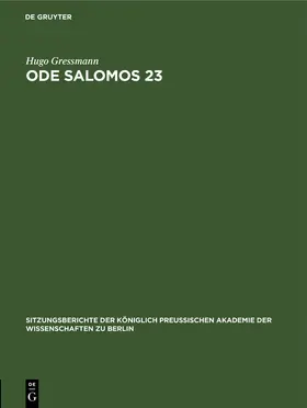 Gressmann |  Ode Salomos 23 | Buch |  Sack Fachmedien