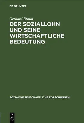 Braun |  Der Soziallohn und seine wirtschaftliche Bedeutung | Buch |  Sack Fachmedien