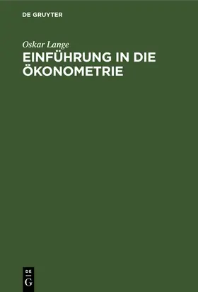 Lange |  Einführung in die Ökonometrie | Buch |  Sack Fachmedien