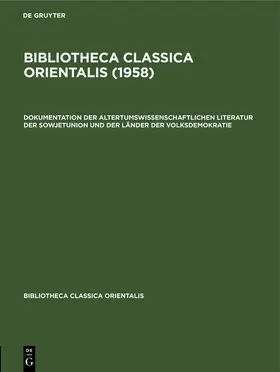 Irmsch |  Bibliotheca Classica Orientalis (1958) | Buch |  Sack Fachmedien